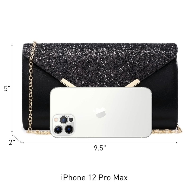 Dasein Women Evening Bags Formal Clutch Purses for Wedding Party Prom Handbags with Shoulder Strap and Glitter Flap (Black) - Image 4